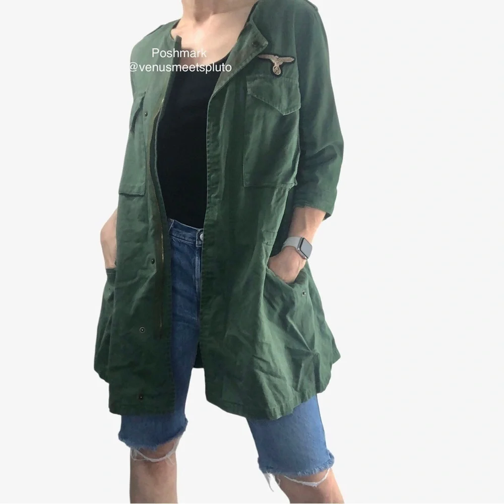Ochirly Utility Jacket Flight Military Cargo Sz M Army Green Grunge Punk Trench - Picture 4 of 16